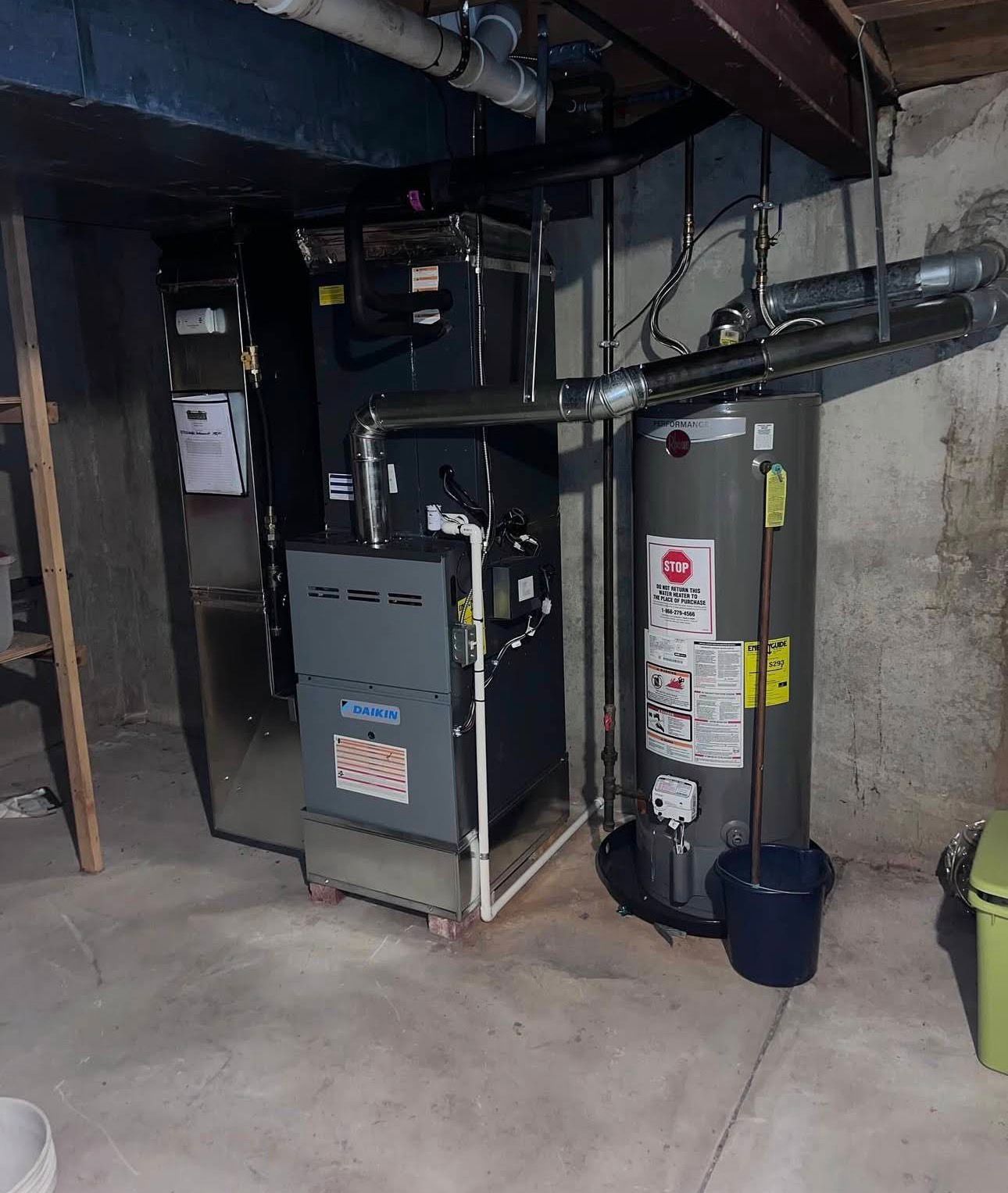 Daikin high-efficiency furnace and water heater install